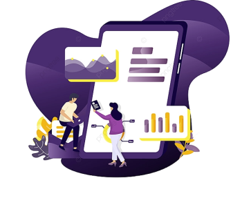 illustration of mega influencers analyzing social media performance on a large digital dashboard with charts, analytics, and audience growth metrics.